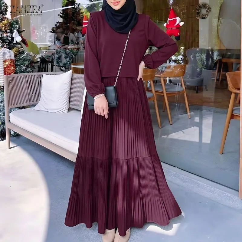 ZANZEA Muslim Women Maxi Dress Modest Fashion Hijab | SAMAG