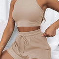 Hot Sells Women's Shorts 2-piece Set Waffle Short Vest Sports Running Elastic Waist Drawstring Summer Fashion Set for Female