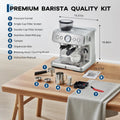 20 Bar Stainless Steel Espresso Machine With Grinder & Milk Frother 2.8L Removable Tank Adjustable Shot Volume For Home Office