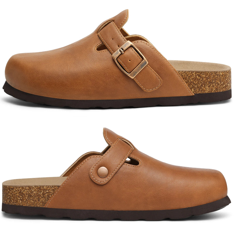 Evshine Fashion Leather Cork Clogs For Women Men New Vegan Slip On Potato Shoes Comfy Cork Footbed Lady Clogs with Arch Support