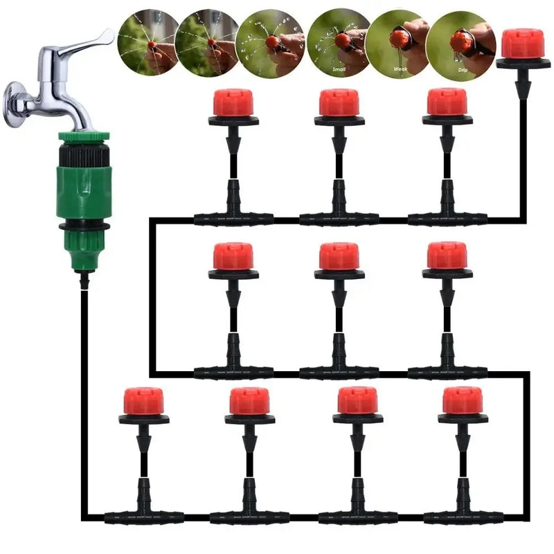 Micro Drip Irrigation System Portable 20M Automatic Watering with Adjustable Drippers Misting Watering Kits Garden Hose