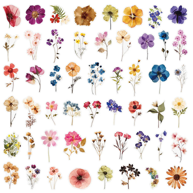 10/25/50pcs Transparent Mixed Flower Plants Stickers for DIY Waterproof Suitcase Phone Laptop Water Bottle Laptop Scrapbooking