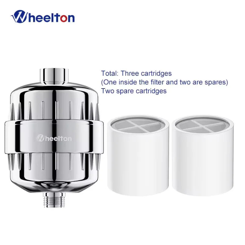 Wheelton Water Filter Purifier KDF+Calcium Sulfite Shower Bathing Softener Chlorine Removal Attach 2 Extra Filters