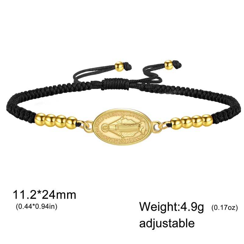 Lucktune Virgin Mary Pendant Bracelet Stainless Steel Cross Women's Red Bracelet Rouge Gold Color Jewelry Religious Amulet Gifts