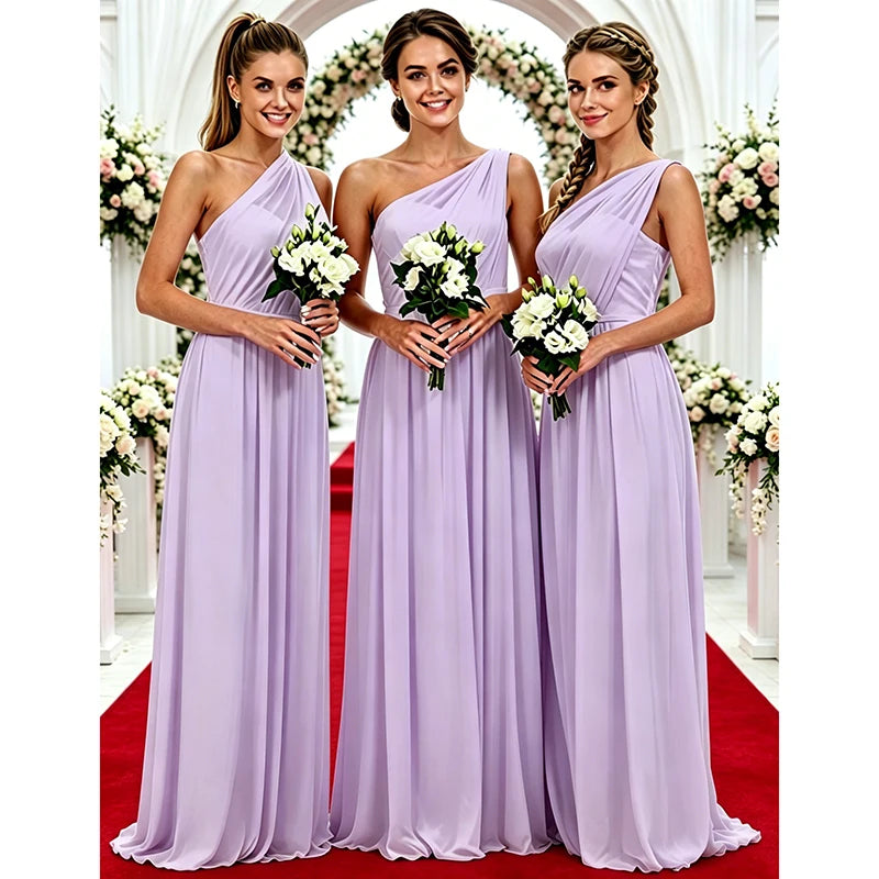One Shoulder Lemon Yellow Bridesmaid Dresses Chiffon | SAMAG