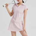 Women's Mesh Sport Set 2 Piece Short Sleeve Top with Skirt Summer Yoga Outfits Plus Size Quick Dry Breathable Tennis Badminton