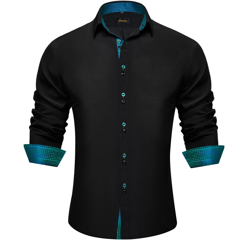 Men's Polyester Cotton Solid Black Shirts Long Sleeve | SAMAG