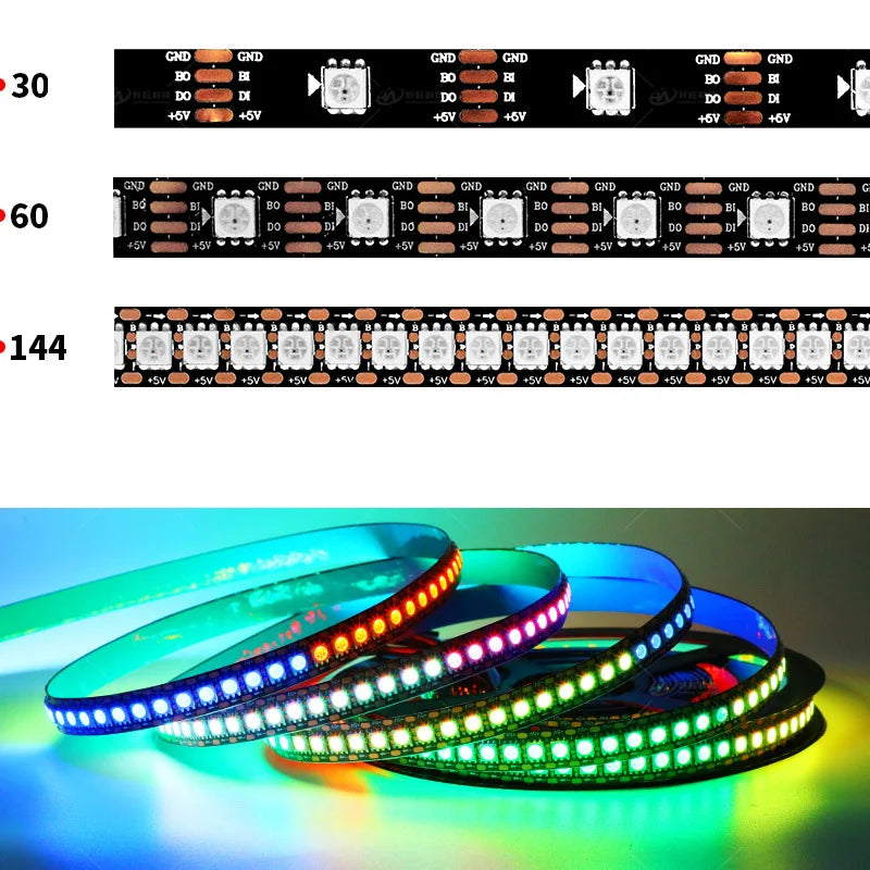 SK6812 RGBW Led Strip Light 4 in 1 Similar WS2812B 1m 5m 30 60 144 LEDs Individual Addressable RGBWW Led Lights IP30 65 67 5V12V