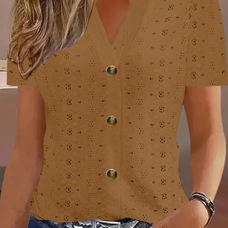 Y2k Tops Women's Summer Blouse Casual V-Neck Button Short Sleeve Tops Elegant Fashion Blouses Casual Loose Solid Colors Shirts