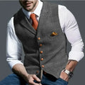 2026 Men's Formal Vests Lapel Tweed Plaid V-neck Waistcoat Slim Vest Business Formal Dress Suit Casual Wedding Tuxedo Male Vest