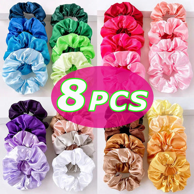 /set Bright Color Silk Hair Scrunchies Women Y2K Solid | SAMAG