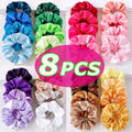 8Pcs/set Bright Color Silk Hair Scrunchies Women Y2K Solid Color Elastic Hair Bands Ponytail Holders Hair Rope Hair Accessories