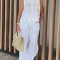 Simple Cotton Linen Women's Suits Summer Fashion Sleeveless Loose Blouse Wide Leg Pants Two Piece Set For Women Casual Outfits