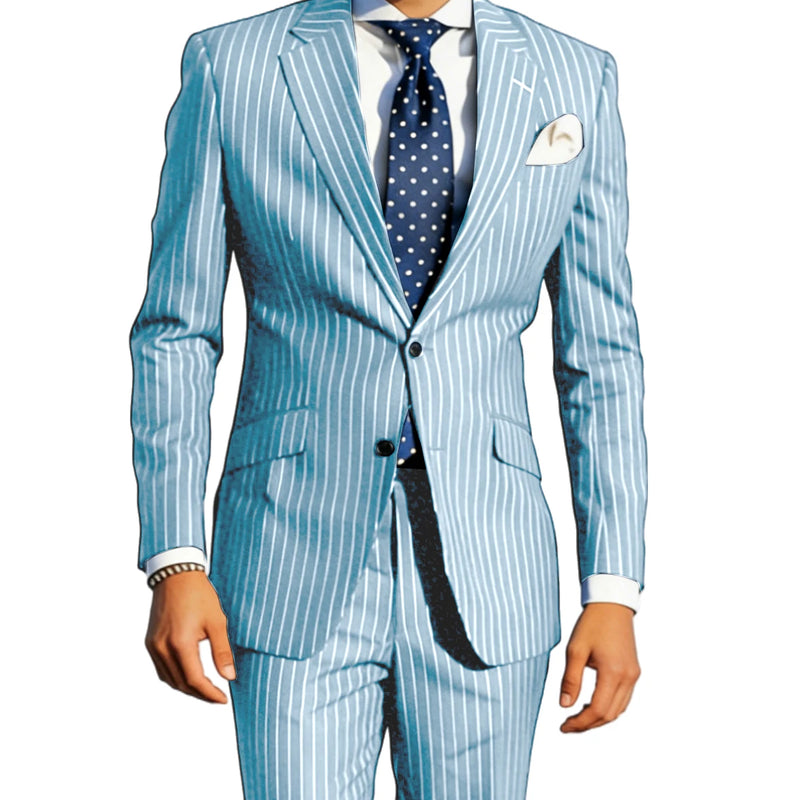 Men's Classic Stripe Suits 2 Piece ( Blazer+Pants ) Notch Lapel 2 Buttons Slim Fit Jacket & Trousers for Business Casual Wedding