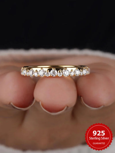 925 Sterling Silver Zircon Fashion Gorgeous Half Circle Round Ring For Women Engagement Anniversary Fine Jewelry | SAMAG
