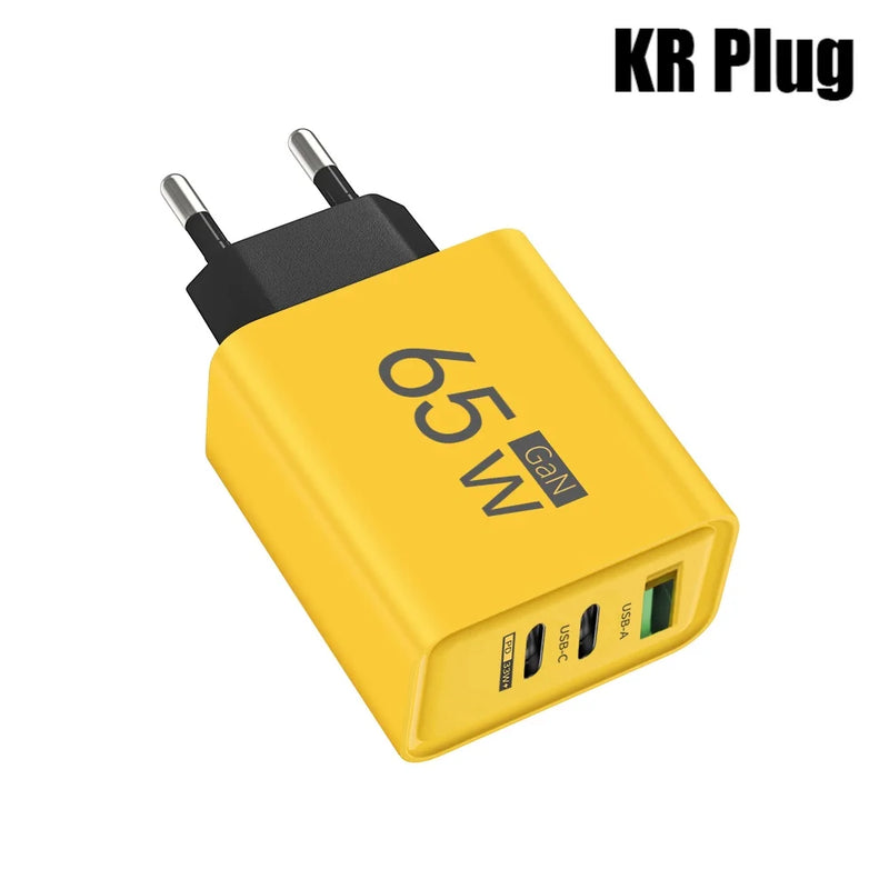 65W USB C GaN Charger 3 Ports Fast Charging Adapter 10A USB To Type C Data Cable PD USB QC3.0 Chargers for iPhone Samsung Xiaomi