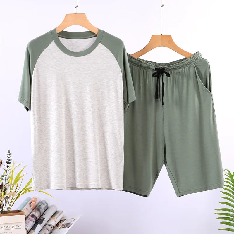 Sleepwear Summer Pajamas Men's Set Home Wear Adult Spring Lightweight Loose Short-sleeved Shorts 2pcs Casual Underwear