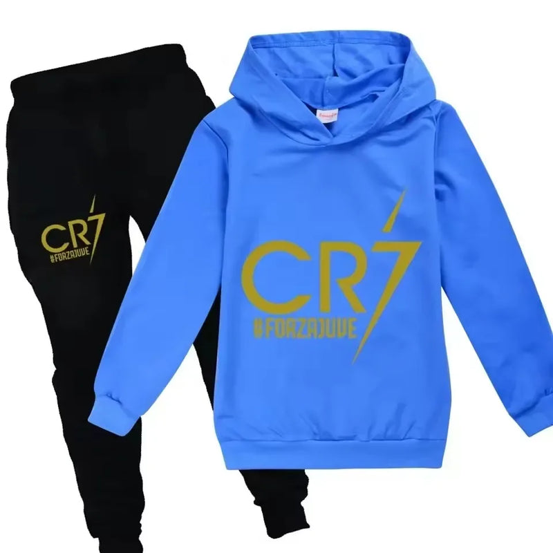 3-12 Years Spring Autumn Football CR7 Print Hoodie+Pants | SAMAG