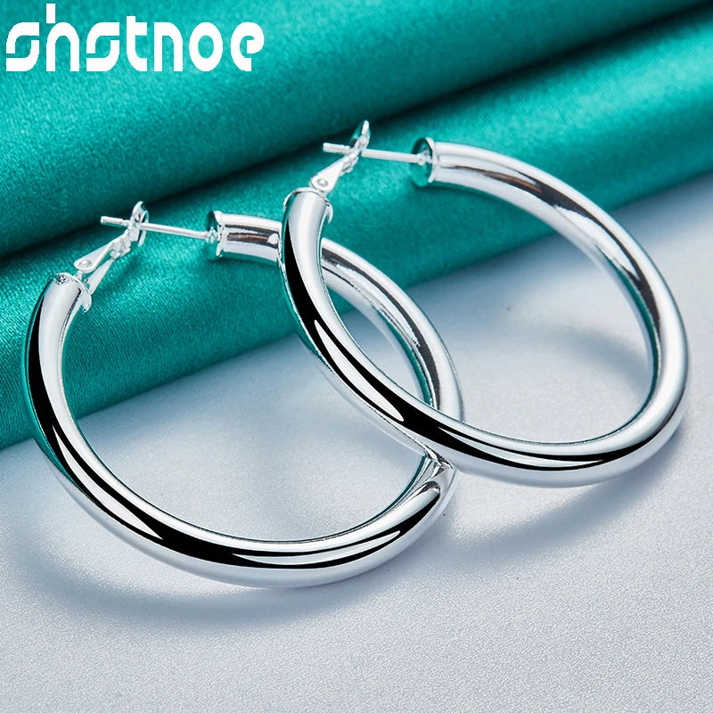 SHSTONE 18K Gold 50mm Big Round Earrings For Women Party Wedding Banquet Fashion Jewelry 925 Sterling Silver Hoop Earring Gifts