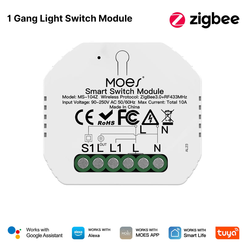 MOES Tuya WiFi/Zigbee Smart Switch Module Light Control Dimmer Curtain 1%-100% Voice Control Work with Alexa Google Home RF433