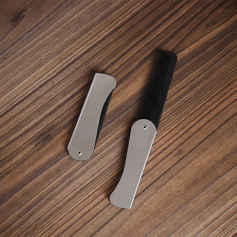 1pc Foldable Anti Static Pocket Steel Comb Men's Oil Head Portable Beard Comb Foldable Styling Tool Special for real hair wigs
