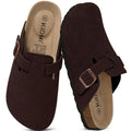 Comwarm Arch Support Unisex Clogs Slippers With Adjustable Metal Buckle Vegan Suede Mules Anti-slip Cork Footbed Potato Shoes