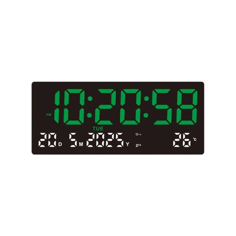 Large Digital Wall Clock 12/24H Time/Date/Week/Temp Display LED Alarm Clock 3 Alarm Clock Snooze Electronic Table Clock