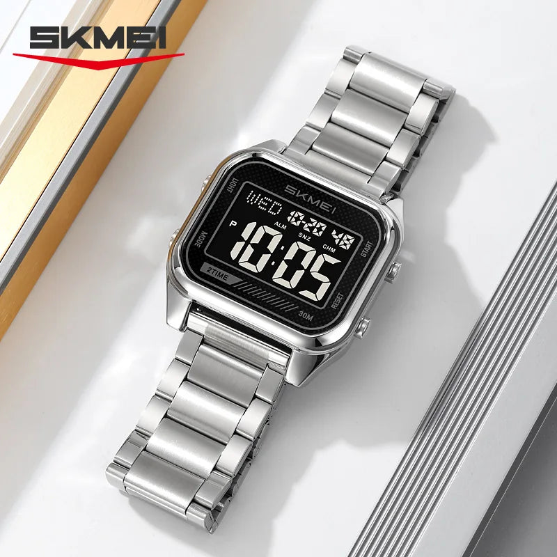 SKMEI 2478 Luxury Business Men's Digital Watch Waterproof Countdown Alarm Clock Stainless Steel Fashion Electronic Clock Reloj