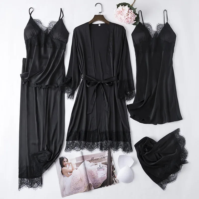 White Silk Pajamas Set Women Bride Wedding Robe Nightgown | SAMAG