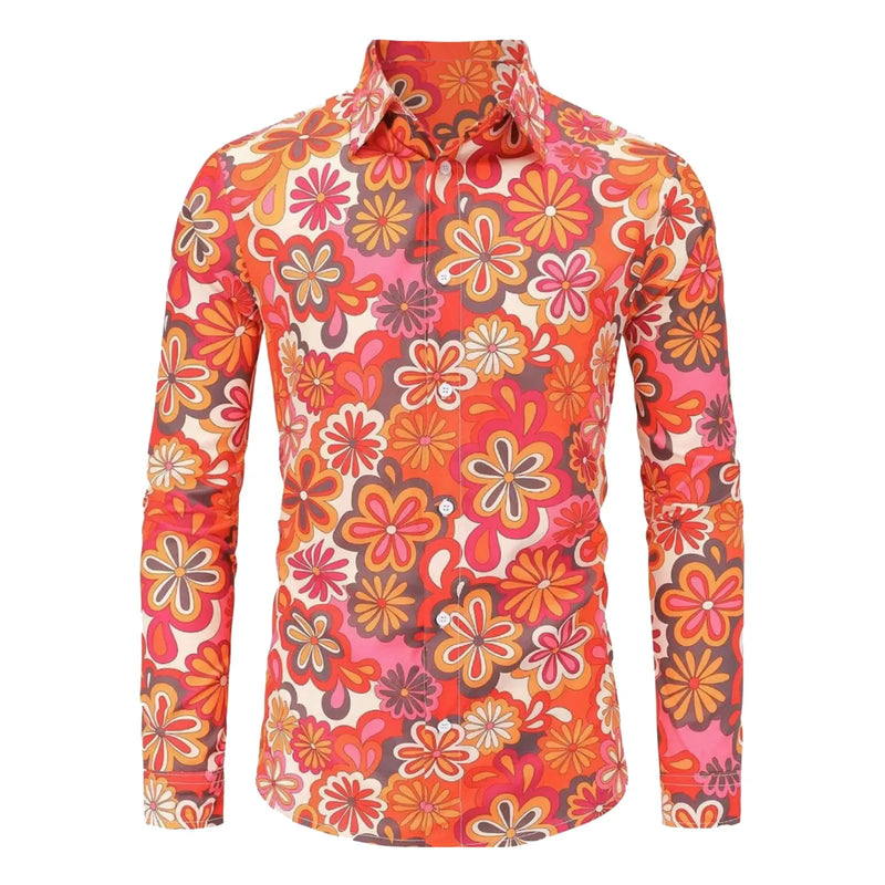 Men's Long Sleeves Shirts Hippie 70s Disco Hip Hop Button | SAMAG