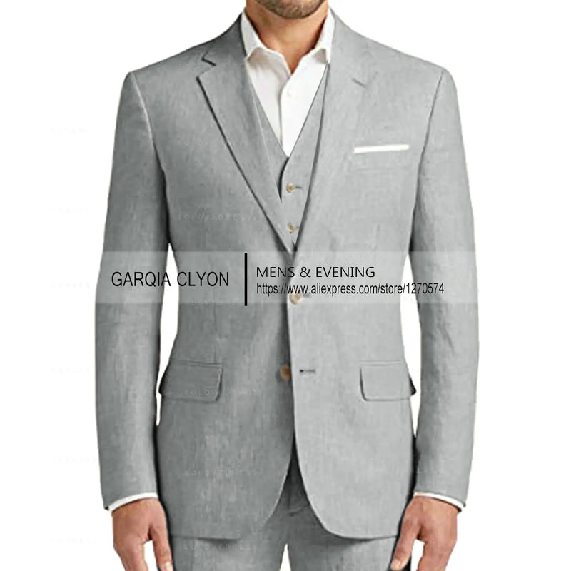 Summer Linen Suit Men Casual Party Classic Blazer Pants 3 Pieces Holiday Travel Tailor-made Breathable Cool Male Outfits