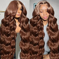 Chocolate Brown Body Wave Lace Front Wig Human Hair 220 Density Frontal Lace Wigs 30 Inch 13x6 HD Transparent Lace Human Wigs