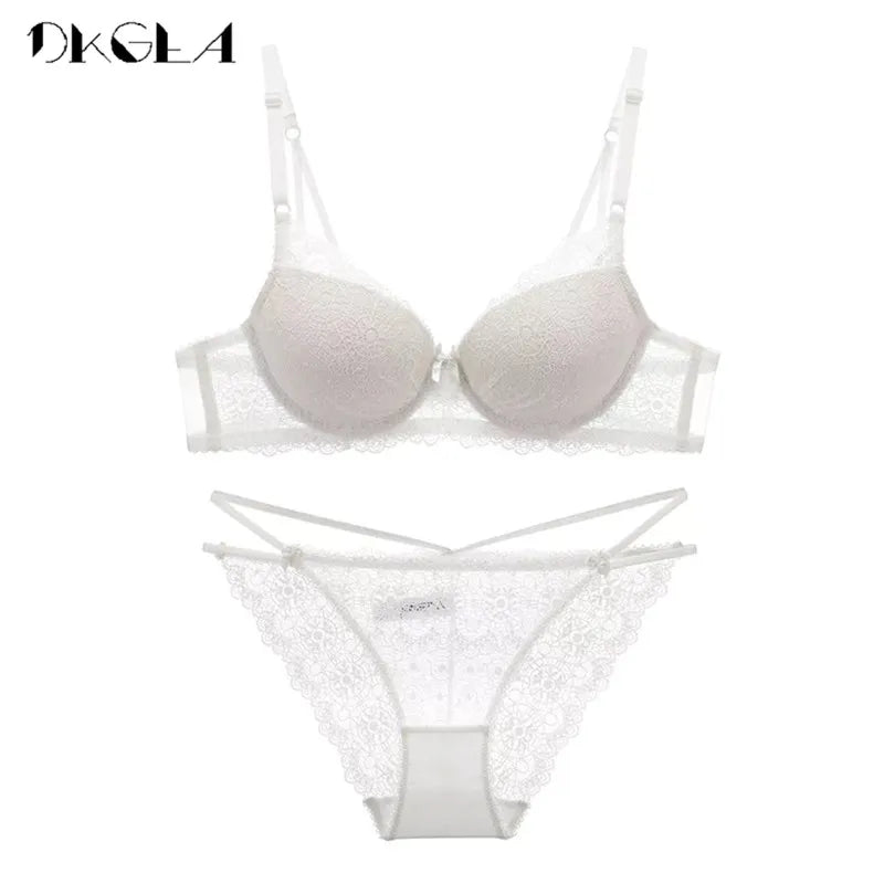 Super Gather Fashion Black Underwear Women Bra Set Push Up Brassiere Cotton Thick Deep V Sexy Bras Lace Lingerie Sets Embroidery
