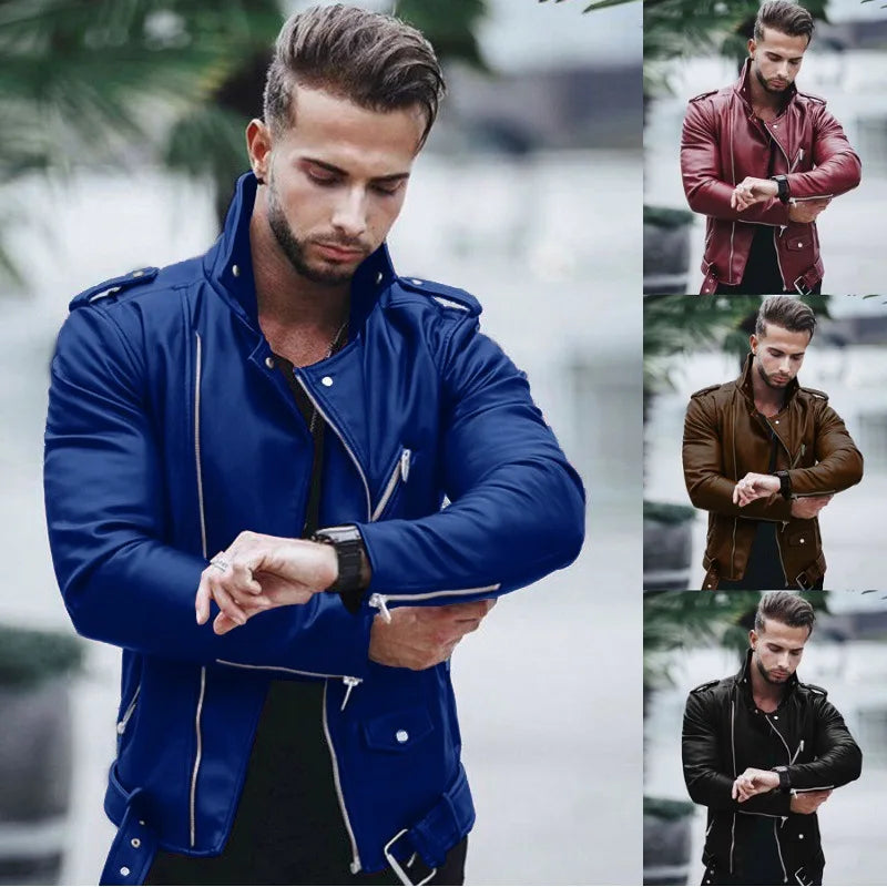 New Brown Autumn And Winter Fashion Leather Jacket Men's Plus Size Zipper Locomotive Leather Jacket Jacket