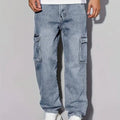 Men's American Retro Casual Cargo Jeans, Loose Fit, Solid | SAMAG