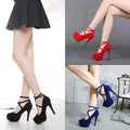 Women Pumps Sexy Cross Strap Stripper Pole Dance High Heels 14cm Shallow Round Toe Platform Stiletto Elegant Party Wedding Shoes