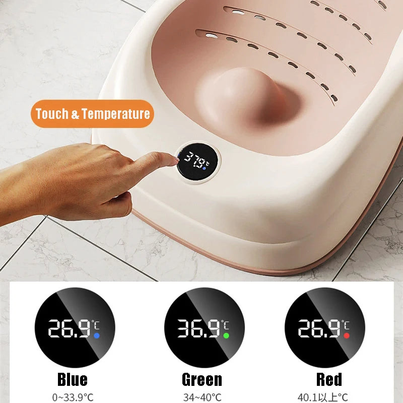 Foldable Baby Bath Support Newborn Bathtub With Sensing Temperature Non-Slip Infrant Shower Bed With Support Bracket