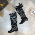 2023Shoes For Women  Knee High Boots Red Black White Tall Boots Woman Pleated Low Heel Casual Leather Female Long Shoes