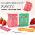 4 Fruit Flavors Individually Wrapped Dental Floss Picks, Mint Strawberry Orange Grape Disposable Floss Sticks, Smooth Flexible