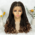 99J# Knotless Box Braided Wigs with Wavy Ends Synthetic Full Lace Braided Lace Wig with Baby Hair Lace Frontal Boho Braids Wig
