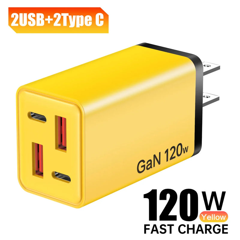 4 Ports 120W USB C Charger Fast Charging EU/US/UK Plug Wall Charger Adapter For iPhone Samsung Xiaomi Huawei Phone Power Charger