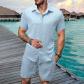 Men Vertical Wrinkle Lapel Short Sleeve Shirt Regular Fit | SAMAG