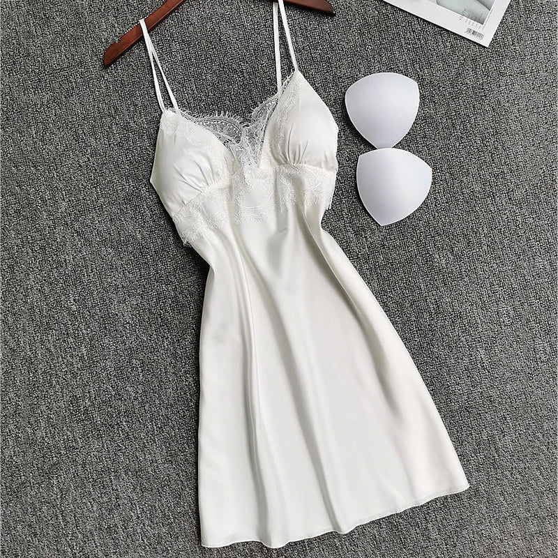 White Sleep Set Pajamas Lady Lace Satin Pyjamas Kimono | SAMAG