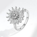 VENTFILLE 925 Sterling Silver Sunflower Diamond Zircon Rotatable Ring For Women Gift Relieve Stress Ring Jewelry Wholesale
