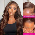 Chocolate Brown Body Wave Lace Front Wig Human Hair 220 Density Frontal Lace Wigs 30 Inch 13x6 HD Transparent Lace Human Wigs