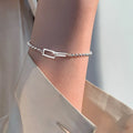 925 Sterling Silver Geometric Square Round Bead Bracelet For Women Personality Temperament Simple Hand - Visuel 6 | SAMAG