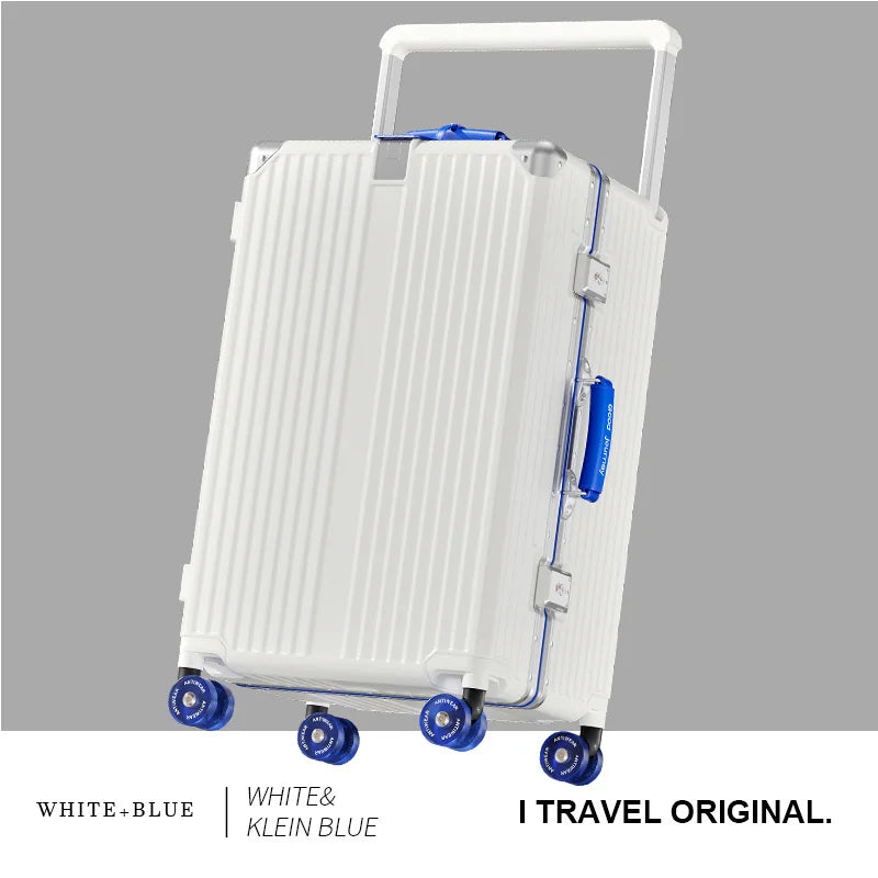 BunnyFly Suitcase Wide Handle Travel Suitcase Men 20 24  Carry-On Luggage Women PC Aluminum Frame Trolley Case