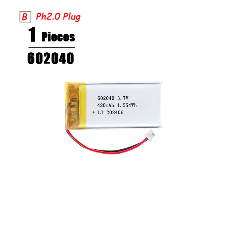 3.7V Lipo Battery Ph2.0 Plug Rechargeable Lithium Battery 3.7V For PS4 Humidifiers GPS Navigation  Bluetooth Speaker MP3 MP4
