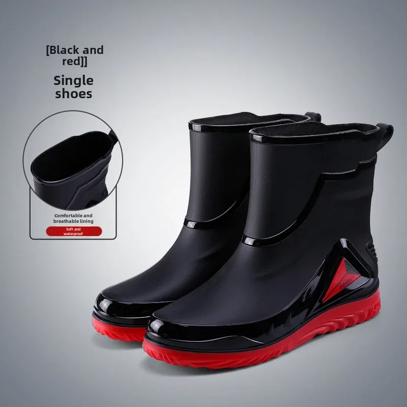 Men's Rain Shoes Fashion Waterproof Men's Rain Shoes Outdoor Non-slip Work Shoes for Men Cotton Warm Rain Boots Kitchen Footwear