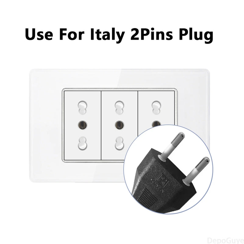 White Tempered Glass Italy USB Type C Smart Fast Charging Wall Socket Plugs Schuko Light Switch Panel Chile TV Sat Computer CAT6